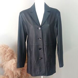 Juliet Michelle by Adler black Lamb skin single breast button up jacket sz XL